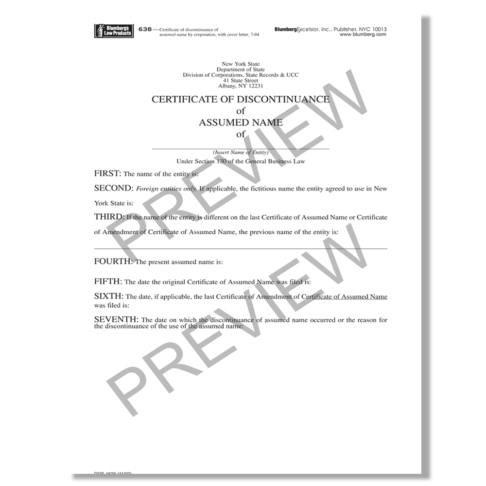 Blumberg Form X201 New York Business Certificate DBA Form