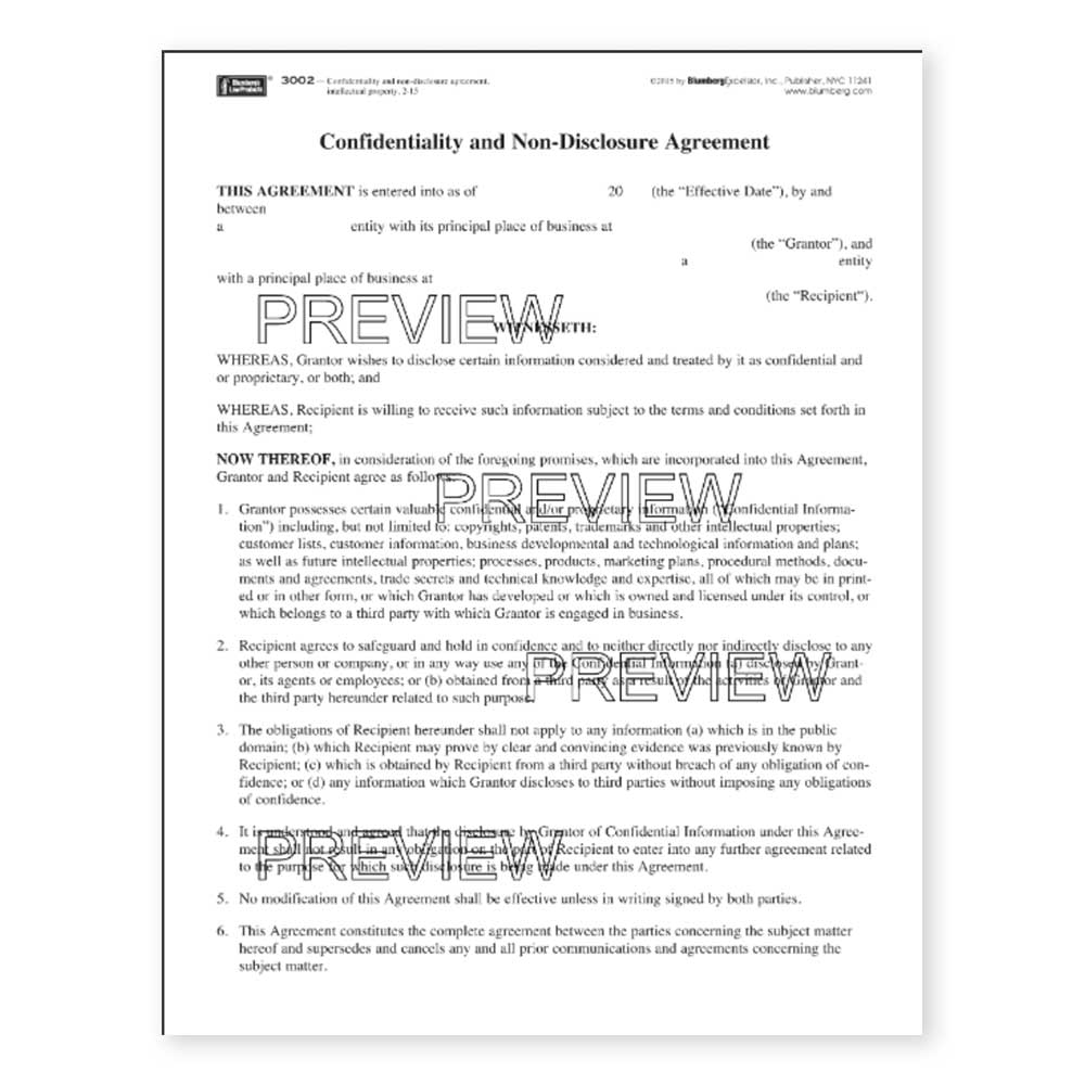 Intellectual Property Non Disclosure Agreement Template
