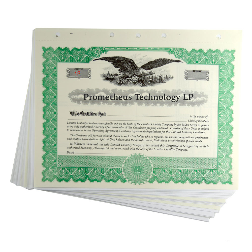Custom printed Standard Legend Stock and Ownership Certificates